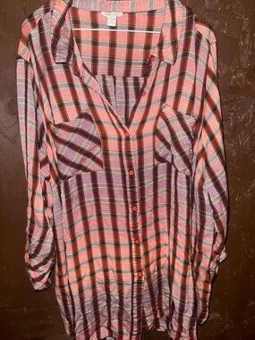 Cato Pink and Purple Plaid Button-Down Shirt